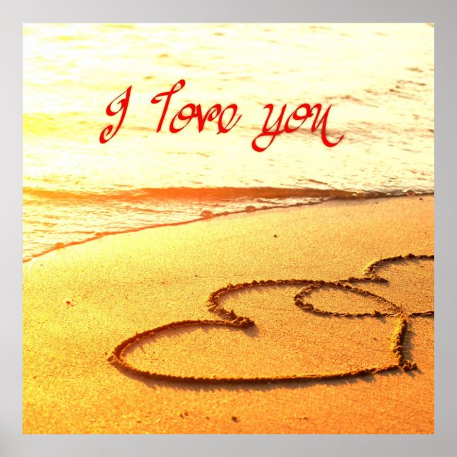 Ich Liebe Sie, im Herzen im Sand am Strand geschri Poster (Vorne)