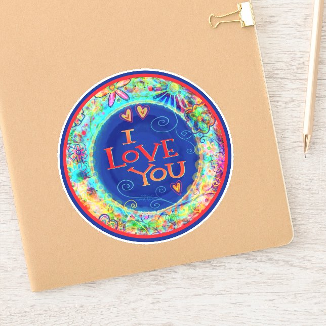 Ich Liebe Sie Inspirivity Fun Blue Trendy Floral Aufkleber (Notizbuch)