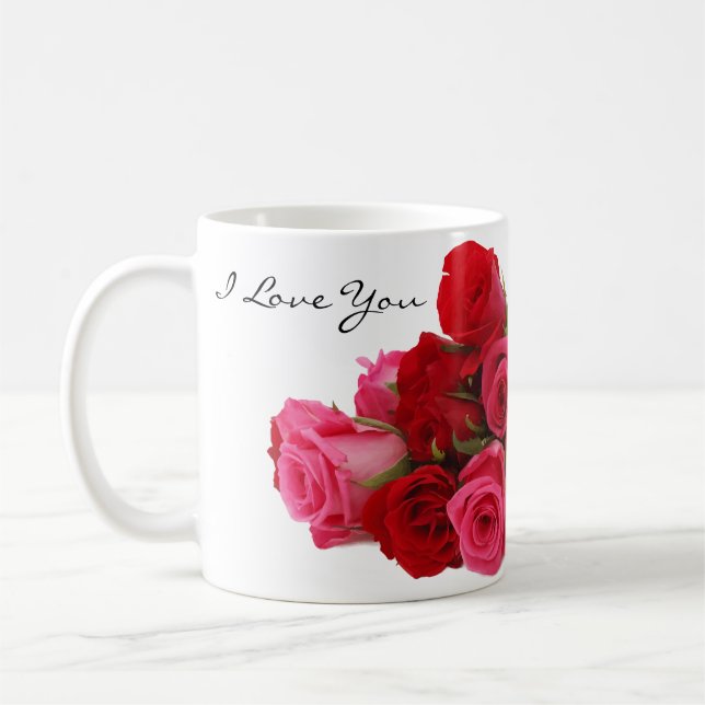 Ich Liebe Sie Liebling Rot und Rosa Rosen Kaffeetasse (Links)