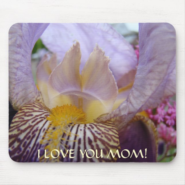 Ich LIEBE SIE MAMA Mousepad Lila Iris Blume Gesche (Vorne)