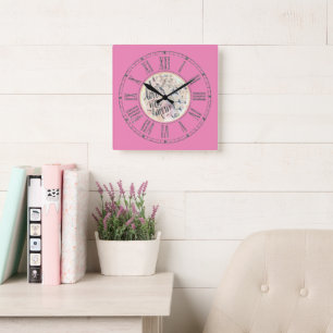 Ich Liebe Sie Mama römischen Zahlen Heiß rosa Wass Quadratische Wanduhr