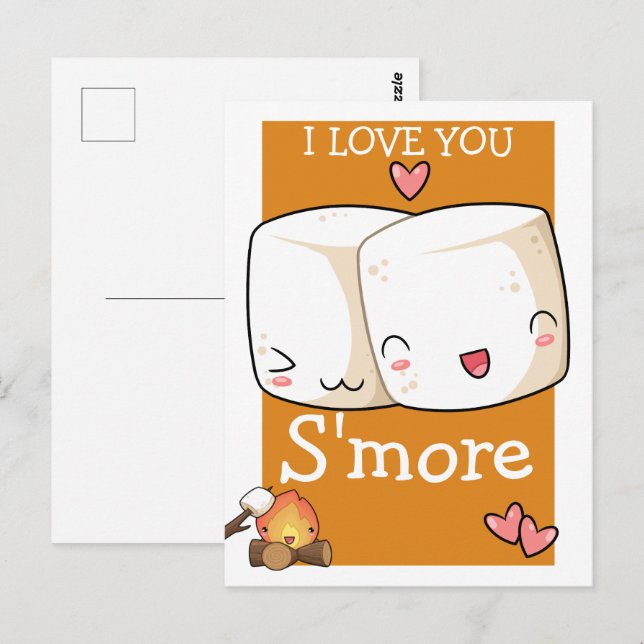 Ich Liebe Sie mehr Kawaii Marshmallow Postkarte (Vorne/Hinten)
