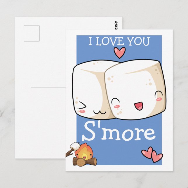 Ich Liebe Sie mehr Kawaii Marshmallow Postkarte (Vorne/Hinten)