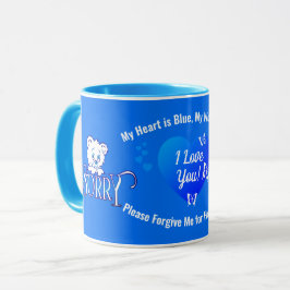 Ich LIEBE SIE mit trauriger Bärenruhe auf blauer A Tasse