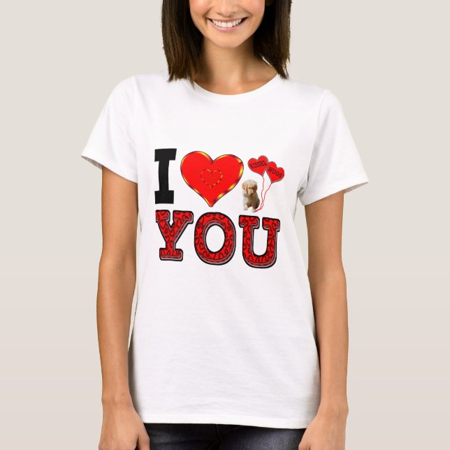 Ich Liebe Sie mit Welpen und Hugs & Kisses Balloon T-Shirt (Vorderseite)