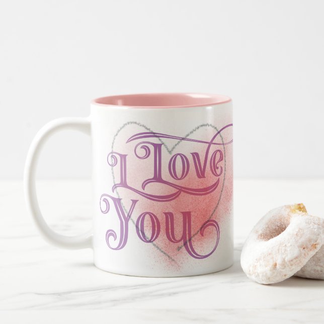 Ich Liebe Sie Modernes Licht Herz Graphic Elegant  Zweifarbige Tasse (Mit Donut)