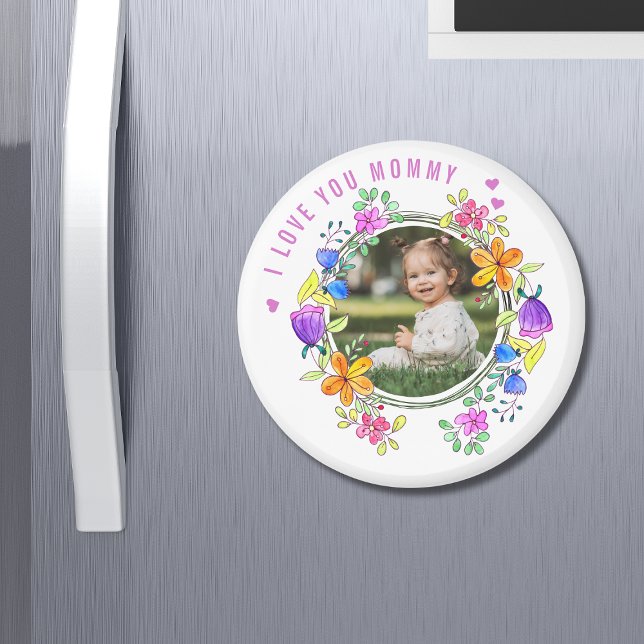 Ich LIEBE SIE MOMMY Foto farbenfroh florale Modern Magnet (Von Creator hochgeladen)