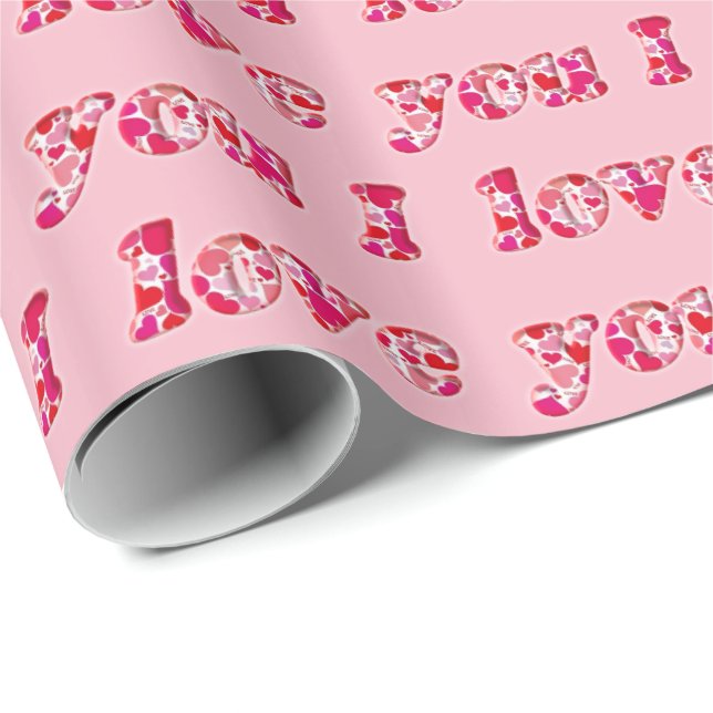 Ich Liebe Sie Niedlich Romantische rosa Herz Typog Geschenkpapier (Rolleneckpunkt)
