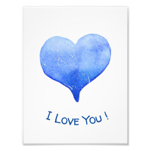 Ich Liebe Sie Niedliches blaues Herz Valentine Fotodruck
