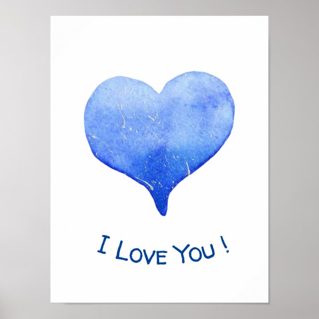 Ich Liebe Sie Niedliches blaues Herz Valentine Poster (Vorne)