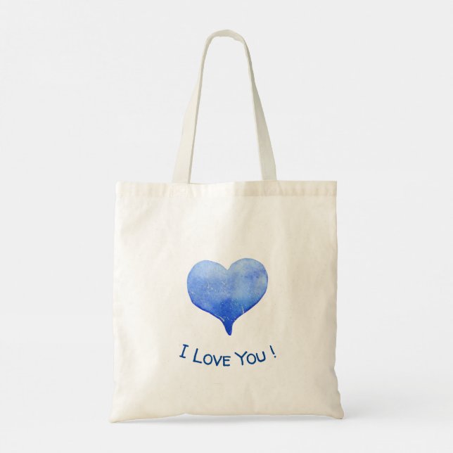 Ich Liebe Sie Niedliches blaues Herz Valentinstag Tragetasche (Rückseite)