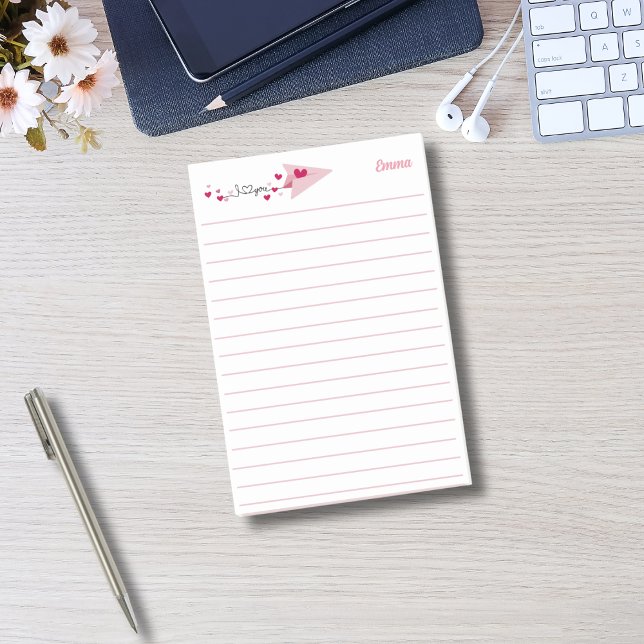 Ich Liebe Sie Papier Flugzeug, rosa, einfach Perso Post-it Klebezettel (Von Creator hochgeladen)