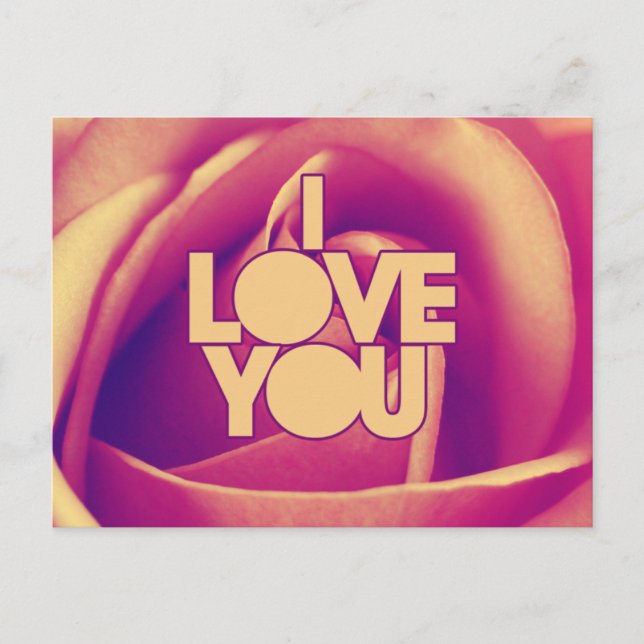 Ich Liebe Sie rosa Rose Postkarte (Vorderseite)