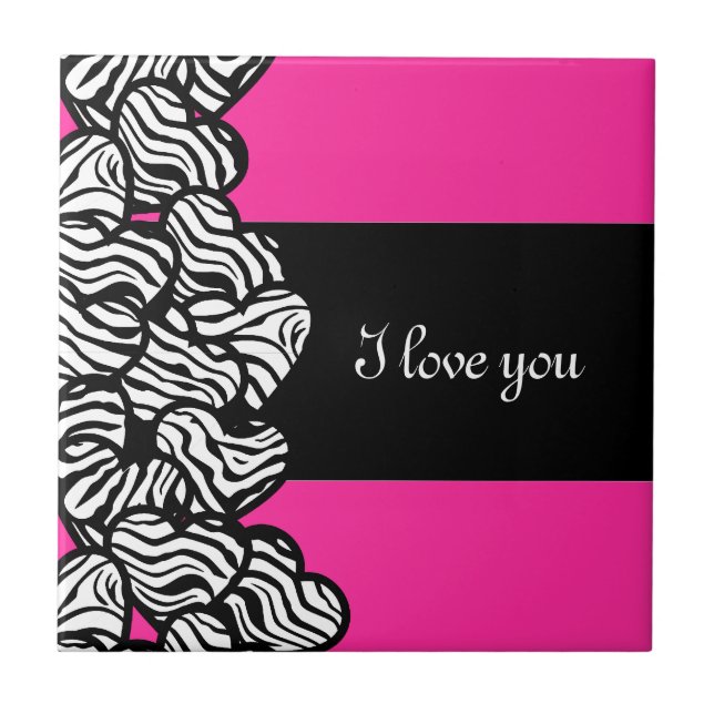 Ich Liebe Sie rosa Schwarz-weißes Zebrahermuster Fliese (Vorderseite)