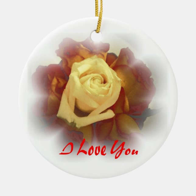 Ich Liebe Sie Rose Keramik Ornament (Vorne)