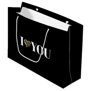 Ich Liebe Sie, Schwarz-weißes goldenes Herz, moder Große Geschenktüte