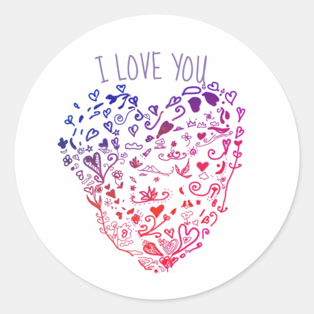 Ich Liebe Sie Sticker, Herz, Valentin, Lila rosa Runder Aufkleber (Vorderseite)