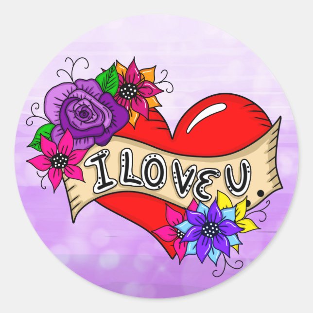 Ich Liebe Sie | Tattoo Heart Art Runder Aufkleber (Vorderseite)