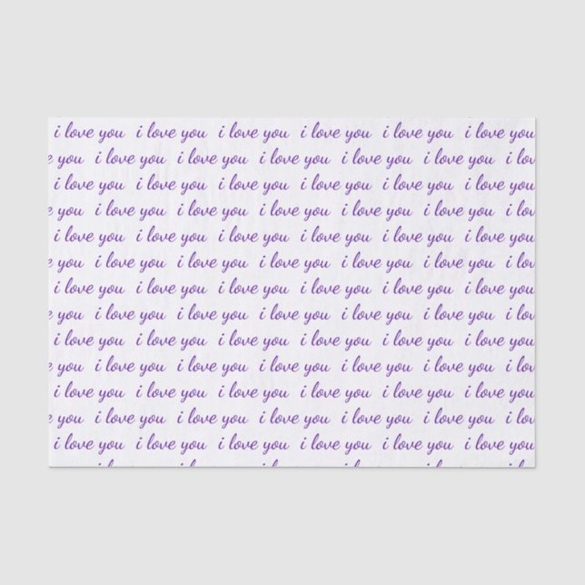 Ich Liebe Sie Typografie Cursive Lila Valentine Seidenpapier (Vorderseite)