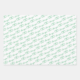 Ich Liebe Sie Valentine grüne Herzen Streifen Geschenkpapier Set