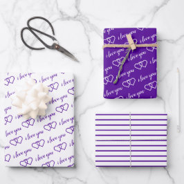 Ich Liebe Sie Valentine Lila Herzen Streifen Geschenkpapier Set