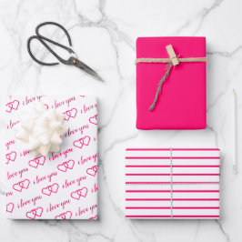 Ich Liebe Sie Valentine Rosa Herz Streifen Geschenkpapier Set