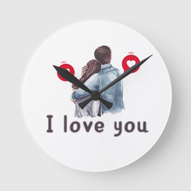 Ich Liebe, Sie valentinieren trendige Uhrendesigns Runde Wanduhr (Vorderseite)