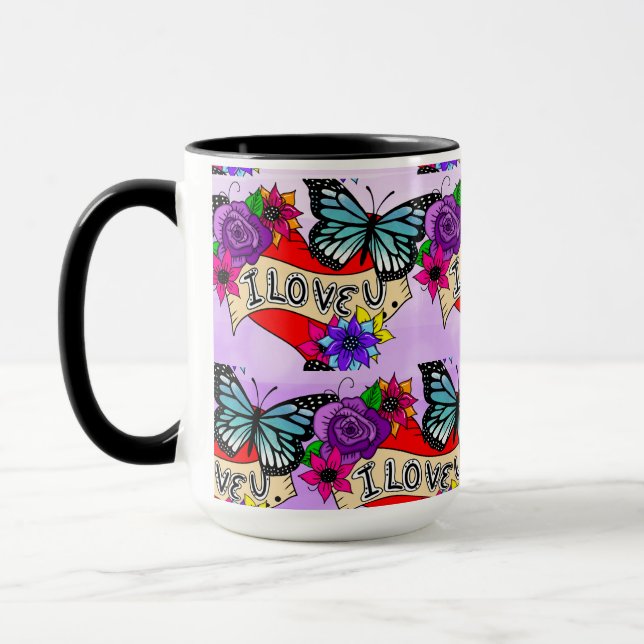 Ich Liebe Sie | Valentinstag Herz und Rose Tasse (Links)