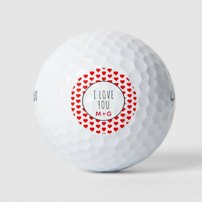 Ich Liebe Sie Valentinstag Paare Monogramm Golfball (Vorderseite)