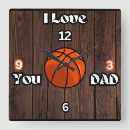 Ich Liebe Sie Vater rustikale Basketball-Platz Wal Quadratische Wanduhr