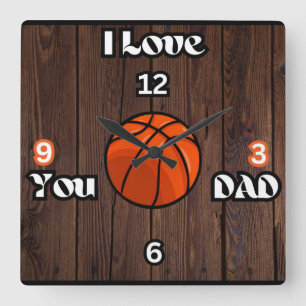 Ich Liebe Sie Vater rustikale Basketball-Platz Wal Quadratische Wanduhr