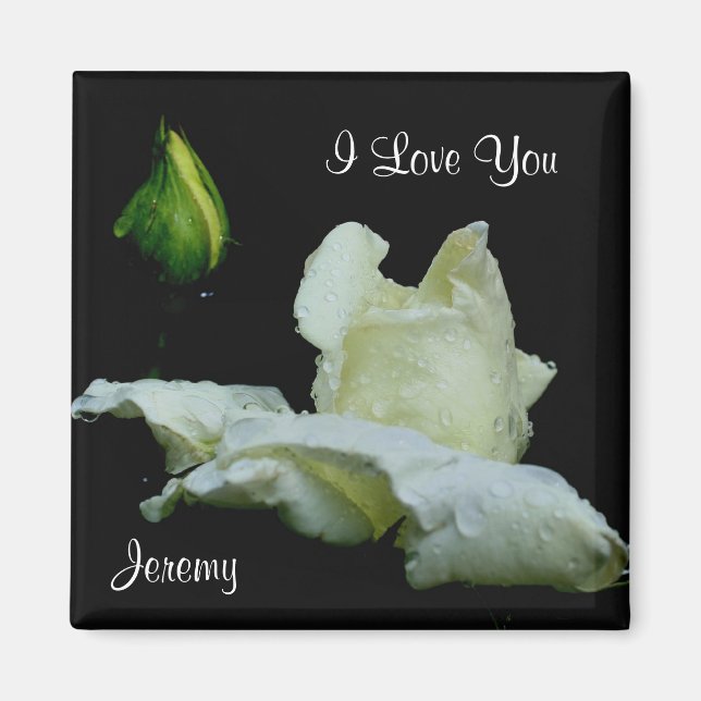 Ich Liebe Sie White Rosenknospe Personalisiert Magnet (Vorne)