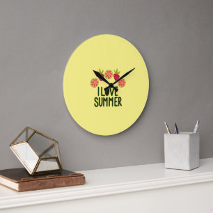 Ich liebe Sommer Runde Acryl-Wanduhr mit Obst Große Wanduhr