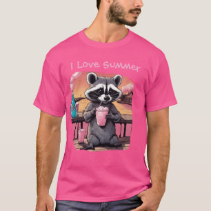 Ich liebe Sommer-Waschbär auf der Strandpromenade  T-Shirt