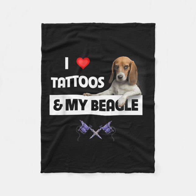 Ich Liebe Tattoos und mein Beagle Hund tattooed Ma Fleecedecke (Vorderseite)