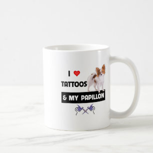 Ich Liebe Tattoos und mein Papillon Hund Mama Vate Kaffeetasse