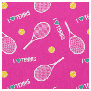 Ich Liebe Tennis auf lebendigem Rosa und Weiß Stoff