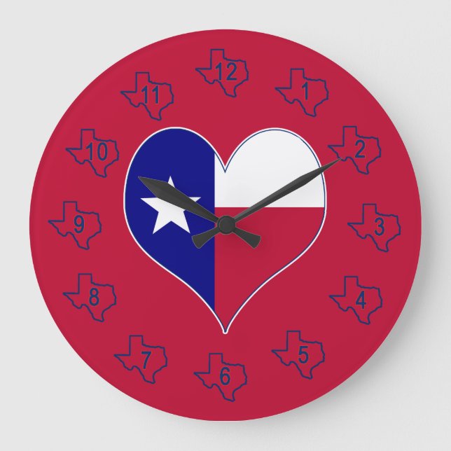 Ich Liebe Texas Flag Herz Große Wanduhr (Vorderseite)