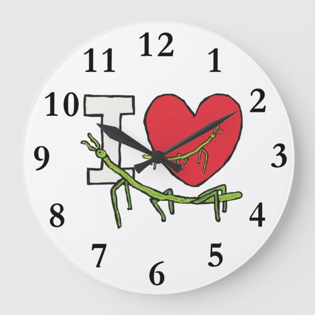 Ich Liebe-Tick-Bugs Große Wanduhr (Vorderseite)