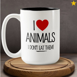 Ich liebe Tiere Tierrechte Vegan Zweifarbige Tasse