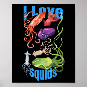 Ich liebe Tintenfische Oktopus Kopffüßer Ozean Som Poster