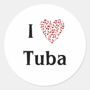 Ich liebe Tuba Red Herz der Musiknoten Runder Aufkleber
