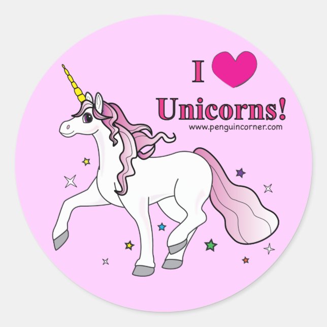 Ich Liebe Unicorns! Runder Aufkleber (Vorderseite)