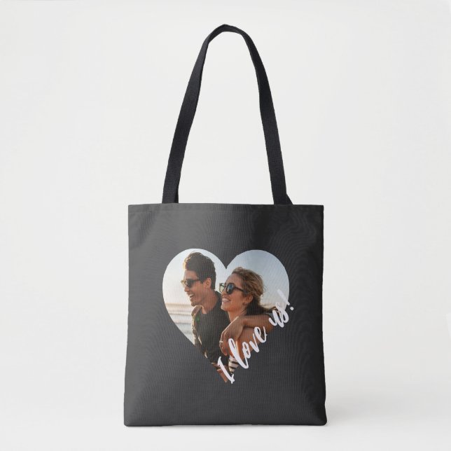 Ich liebe uns Schrift Herz Foto Schwarz Tasche (Vorderseite)