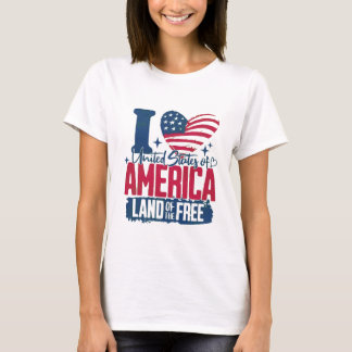 Ich liebe USA abgenutztes amerikanisches Flaggen-H T-Shirt