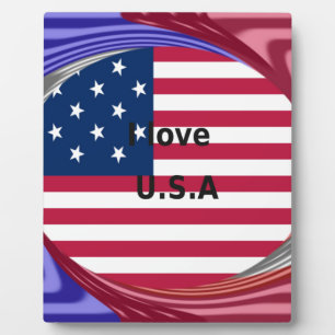 Ich liebe USA-Wirbel: Patriotisches Herz-Kunstwerk Fotoplatte