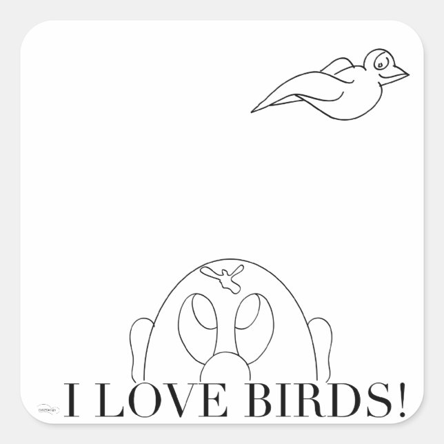 Ich liebe Vogelaufkleber Quadratischer Aufkleber (Vorderseite)