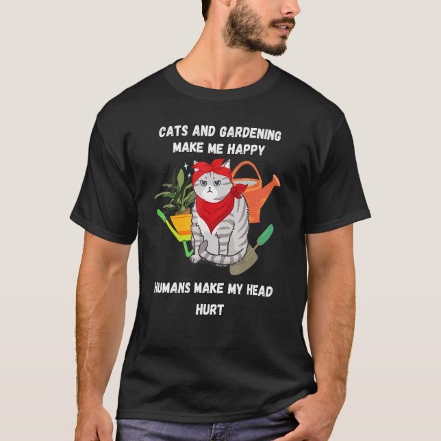 Ich Liebe von Katzen und Gärtnern bringt mir Kopfs T-Shirt (Vorderseite)