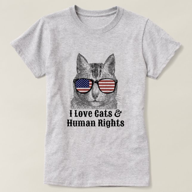 Ich Liebe von Katzen und Menschenrechten T-Shirt (Design vorne)