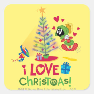 Ich liebe Weihnachten - MARVIN THE MARTIAN™ Quadratischer Aufkleber